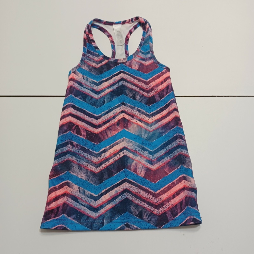 Ivivva Girls Tank Top Blue Pink Razor Back Geometric Chevron IG1501S  6